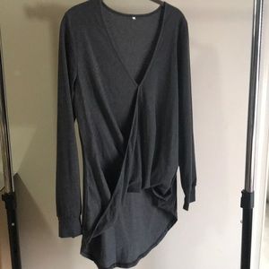 Gray drape front long sleeve blouse